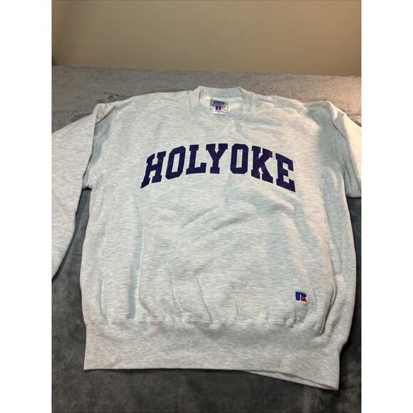 1990s RUSSELL ATHLETIC Holyoke Sweatshirt Size Large Gray Heather Spot On Front - Picture 1 of 15